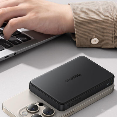 Baseus Airpow II 10000mAh Qi2 Power Bank with MagSafe 22.5W with Baseus Simple Series USB-C Cable - USB-C 20V/3A (30cm) - Bla