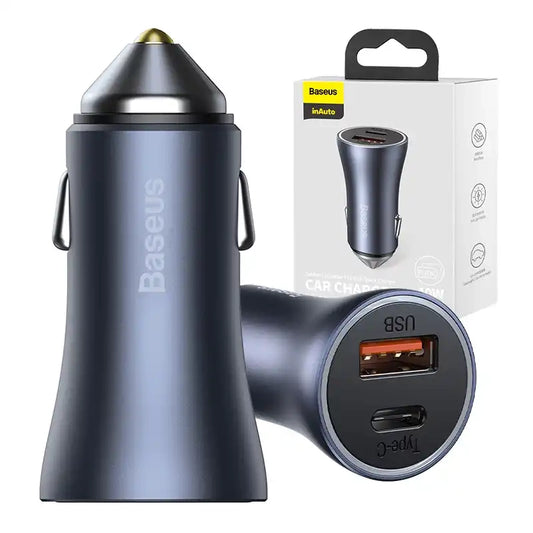 Ładowarka samochodowa Baseus Golden Contactor Pro, USB + USB-C, QC4.0+, PD, SCP, 40W (szara) - Product Image 1