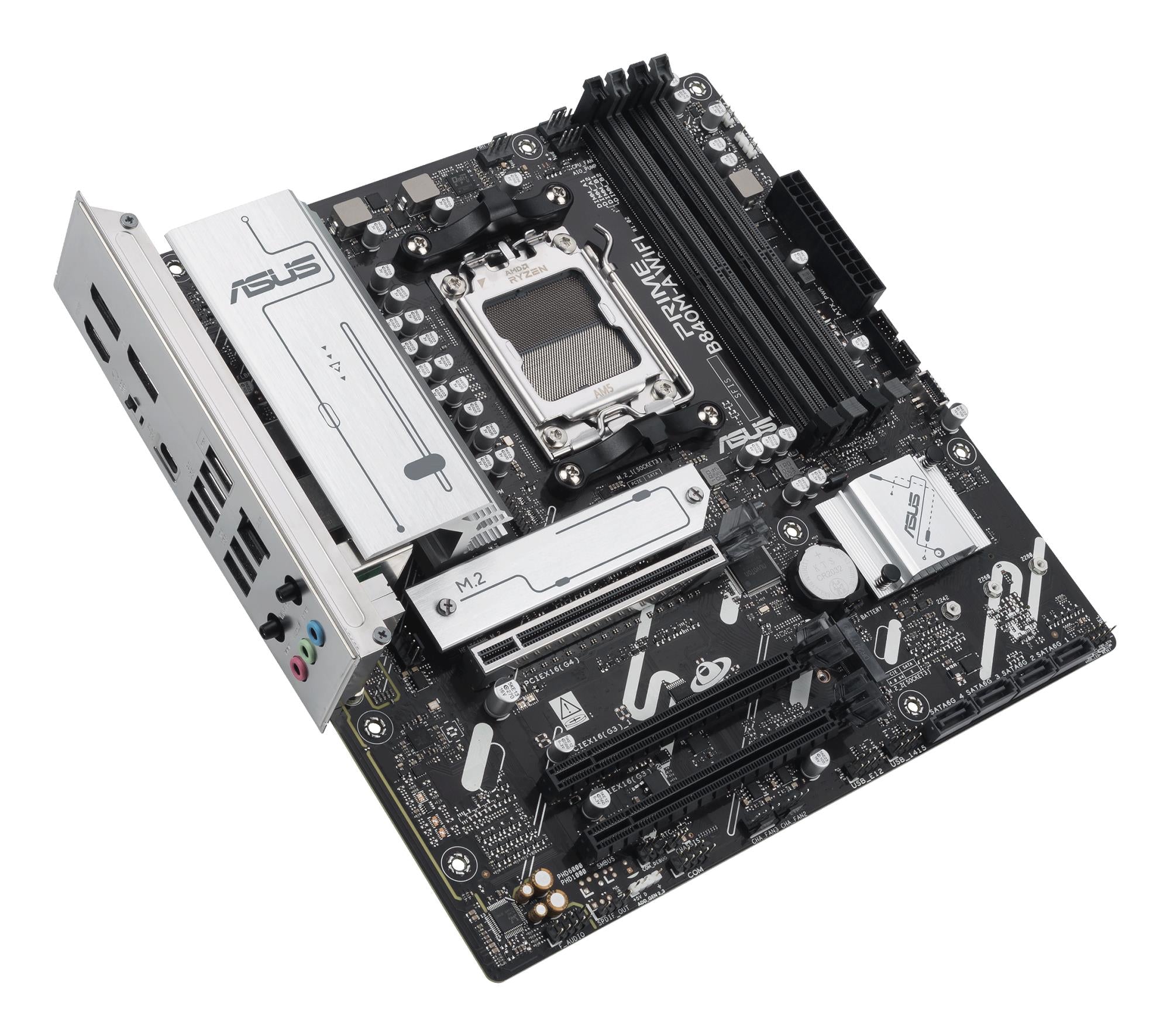 Mainboard ASUS AMD B840 SAM5 Micro-ATX Memory DDR5 Memory slots 4 2xPCI-Express 3.0 16x 1xPCI-Express 4.0 16x 3xM.2 1xHDMI 2xDisplayPort 4xUSB 2.0 2xUSB 3.2 1xUSB-C 1xRJ45 3xAudio port PRIMEB840M-AWIFI