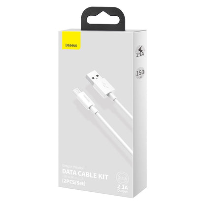 Baseus Simple Wisdom Data Cable Kit USB to Micro 2.1A (2PCS/Set) 1.5m White - Product Image 11