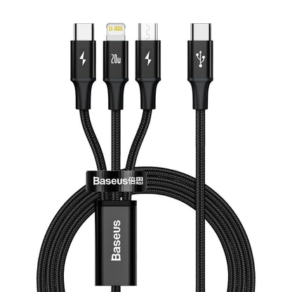 Baseus Rapid Series 3-in-1 cable USB-C For M+L+T 20W 1.5m Black - Product Image 1