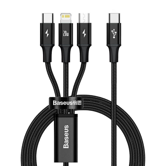 Baseus Rapid Series 3-in-1 cable USB-C For M+L+T 20W 1.5m Black - Product Image 1