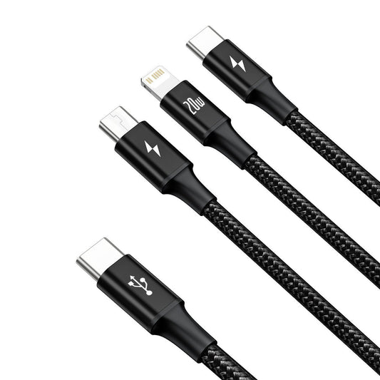 Baseus Rapid Series 3-in-1 cable USB-C For M+L+T 20W 1.5m Black - Product Image 2