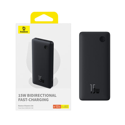 Powerbank Baseus Airpow Lite 10000mAh 15W z kablem Baseus Simple USB-C 30 cm - czarny