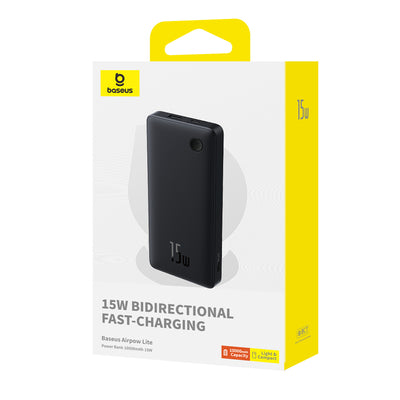 Powerbank Baseus Airpow Lite 10000mAh 15W z kablem Baseus Simple USB-C 30 cm - czarny