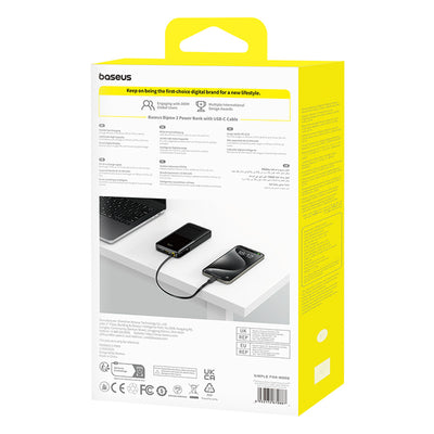 Powerbank Baseus Bipow 2 10000mah 20W z cyfrowym wyświetlaczem z wbudowanym kablem USB-C - czarny