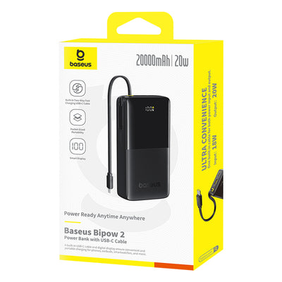 Powerbank Baseus Bipow 2 20000mah 20W z cyfrowym wyświetlaczem z wbudowanym kablem USB-C - czarny