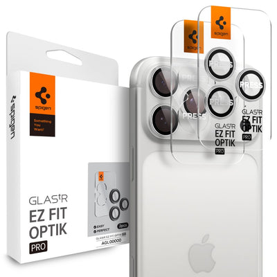 Spigen Optik Pro GLAS.TR ”EZ FIT” Camera Cover 2-pack for iPhone 16 Pro / Max / 17 Pro / Max - Silver