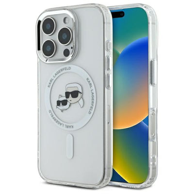 Karl Lagerfeld IML Metal Karl&amp;Choupette Head MagSafe Case for iPhone 16 Pro - White