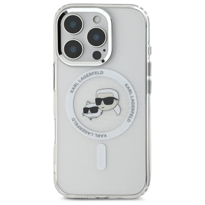 Karl Lagerfeld IML Metal Karl&amp;Choupette Head MagSafe Case for iPhone 16 Pro - White