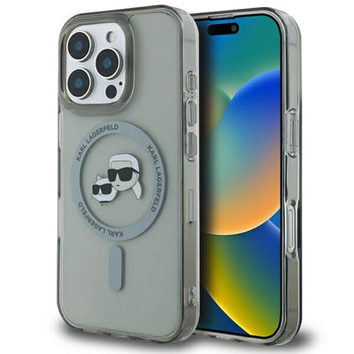 Karl Lagerfeld IML Metal Karl&amp;Choupette Head MagSafe Case for iPhone 16 Pro - Black