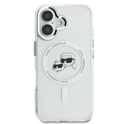 Karl Lagerfeld IML Metal Karl&amp;Choupette Head MagSafe Case for iPhone 16 Plus - White