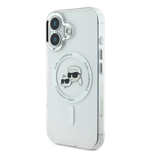 Karl Lagerfeld IML Metal Karl&amp;Choupette Head MagSafe Case for iPhone 16 - White
