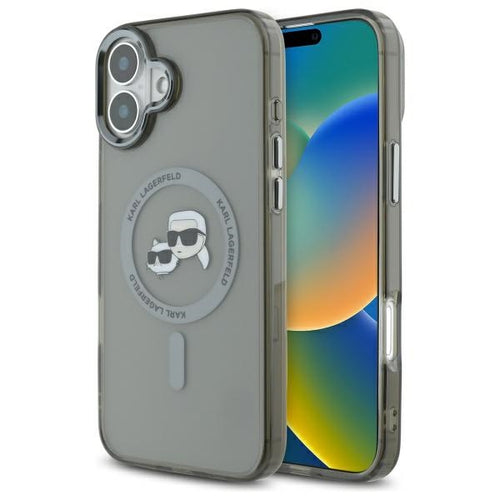 Karl Lagerfeld IML Metal Karl&amp;Choupette Head MagSafe Case for iPhone 16 - Black