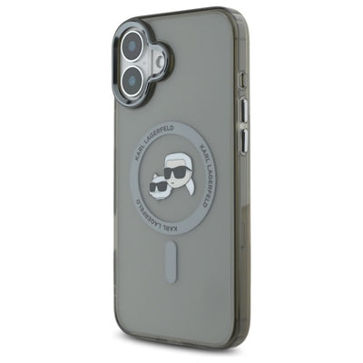 Karl Lagerfeld IML Metal Karl&amp;Choupette Head MagSafe Case for iPhone 16 - Black