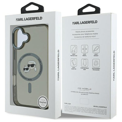 Karl Lagerfeld IML Metal Karl&amp;Choupette Head MagSafe Case for iPhone 16 - Black