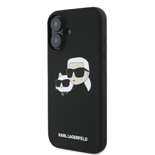 Karl Lagerfeld Silicone Nauble Heads Print MagSafe Case for iPhone 16 - Black