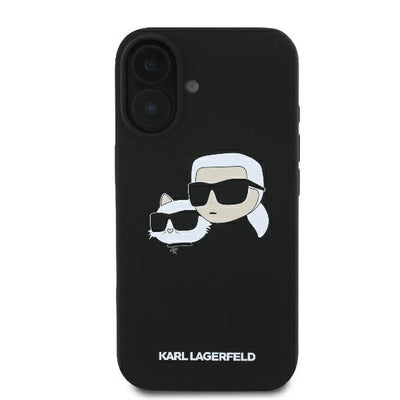 Karl Lagerfeld Silicone Nauble Heads Print MagSafe Case for iPhone 16 - Black