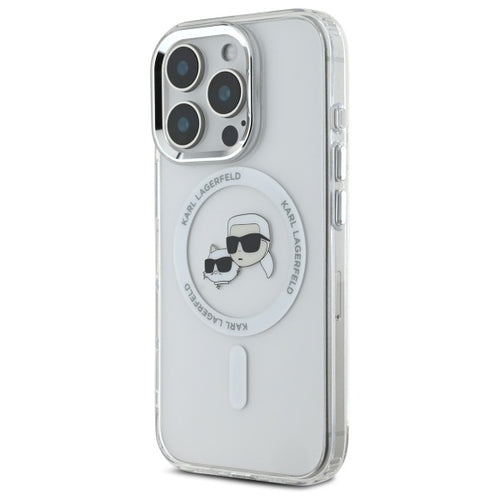 Karl Lagerfeld IML Metal Karl&amp;Choupette Head MagSafe Case for iPhone 16 Pro Max - White