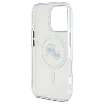 Karl Lagerfeld IML Metal Karl&amp;Choupette Head MagSafe Case for iPhone 16 Pro Max - White