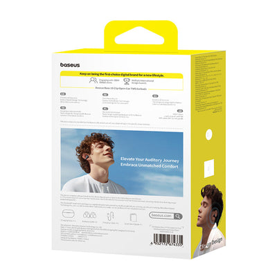 Baseus Bass 15 Clip OWS Wireless Headphones with Baseus Simple USB-C 3A 30cm Cable - Black