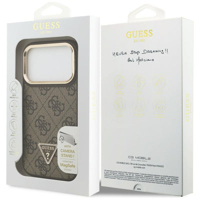 Guess 4G PU Triangle Logo &amp; Stand Camera Magsafe Case for iPhone 17 Pro - Brown