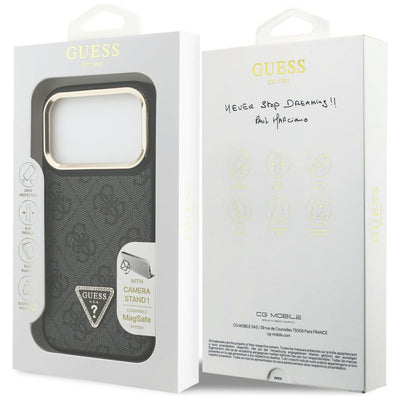 Guess 4G PU Triangle Logo &amp; Stand Camera Magsafe Case for iPhone 17 Pro - Black