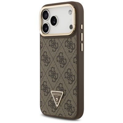 Guess 4G PU Triangle Logo &amp; Stand Camera Magsafe Case for iPhone 17 Pro Max - Brown