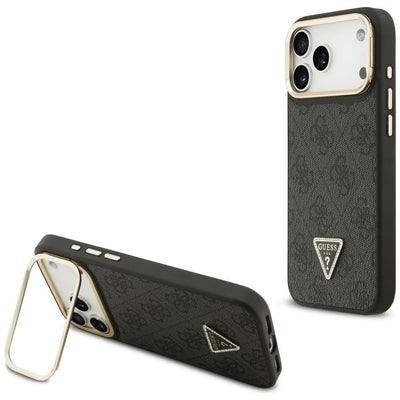 Guess 4G PU Triangle Logo &amp; Stand Camera Magsafe Case for iPhone 17 Pro Max - Black