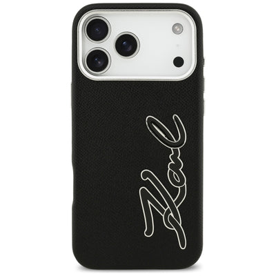 Karl Lagerfeld FW Grained Signature Logo Case for iPhone 17 Pro Max - Black