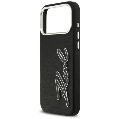 Karl Lagerfeld FW Grained Signature Logo Case for iPhone 17 Pro Max - Black