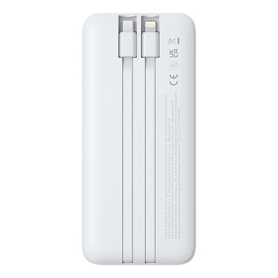 Powerbank Baseus Lipow 10000mAh 22,5W z dwoma wbudowanymi kablami (z kablem Baseus Simple USB-A - USB-C 3A 20cm) - biały