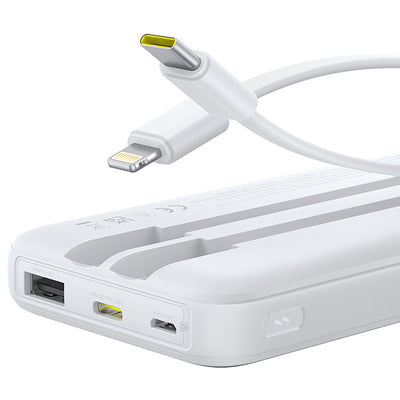 Powerbank Baseus Lipow 10000mAh 22,5W z dwoma wbudowanymi kablami (z kablem Baseus Simple USB-A - USB-C 3A 20cm) - biały