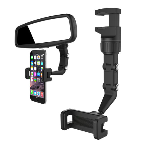 Adjustable car rearview mirror holder for smartphone black — Hurtel