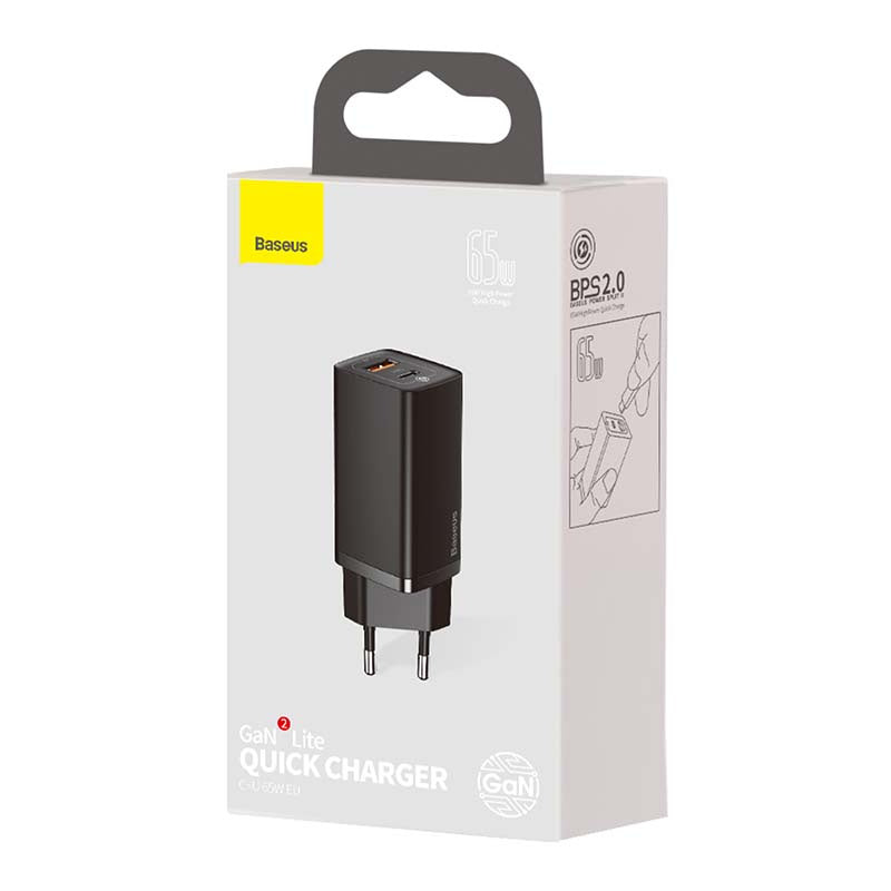 Quick Travel Charger Baseus GaN2 Lite USB+C 65W EU (black) - Product Image 6