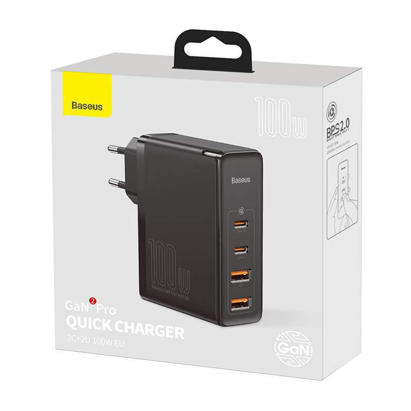 Travel Charger Baseus GaN2 Pro Quick  2x USB + 2x USB-C, 100W, EU (Black) - Product Image 14