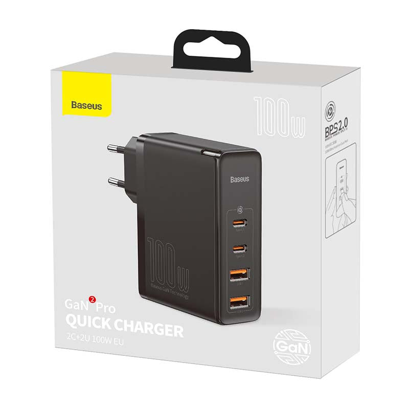 Travel Charger Baseus GaN2 Pro Quick  2x USB + 2x USB-C, 100W, EU (Black) - Product Image 7