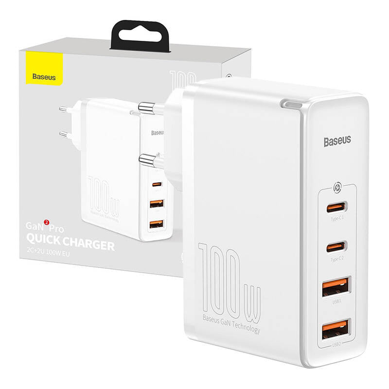 Travel Charger Baseus GaN2 Pro Quick  2x USB + 2x USB-C, 100W, EU (white) - Product Image 8