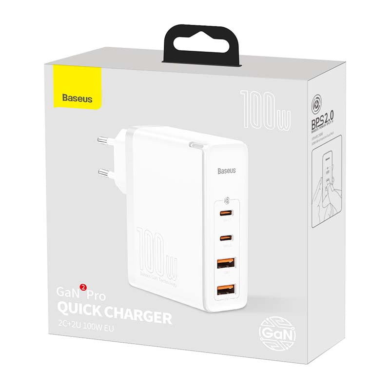 Travel Charger Baseus GaN2 Pro Quick  2x USB + 2x USB-C, 100W, EU (white) - Product Image 7
