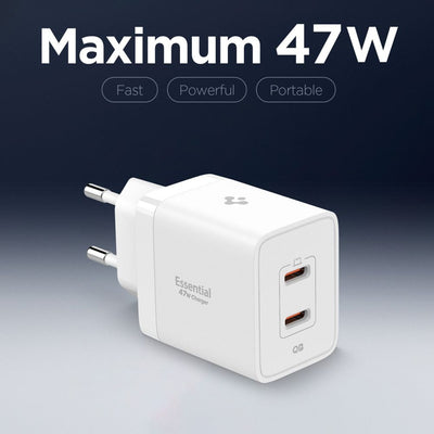 Spigen Essential EE472EU 2-port USC-C 47W wall charger - white