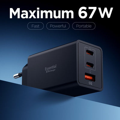 Spigen Essential EE673EU 3-port charger 2xUSB-C 1xUSB-A 67W - black