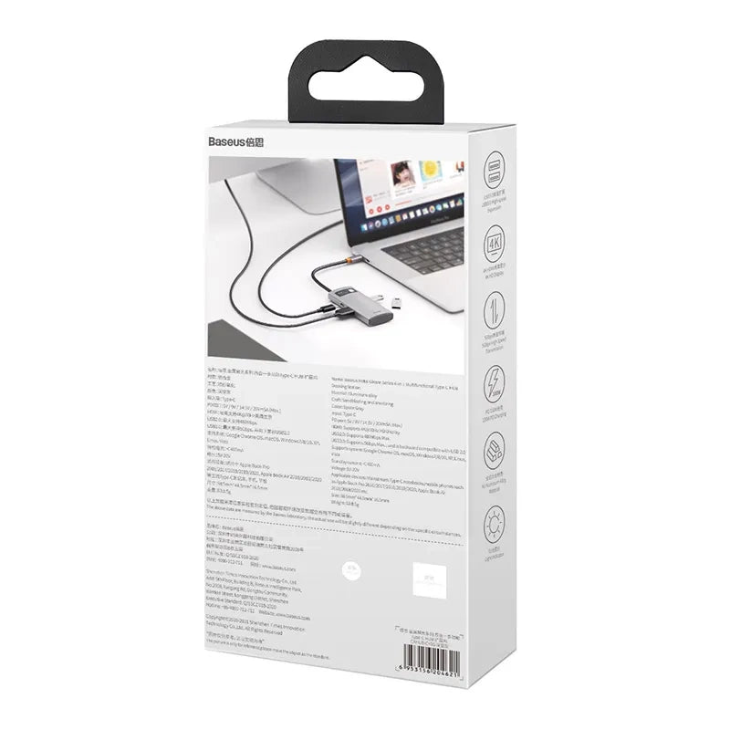Hub 4in1 Baseus Metal Gleam Series, USB-C to USB 3.0 + USB 2.0 + HDMI + USB-C PD - Product Image 9