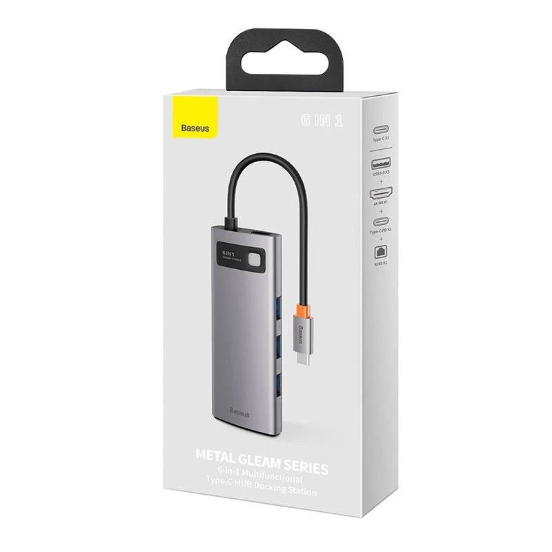Hub 6in1 Baseus Metal Gleam Series, USB-C to 3x USB 3.0 + HDMI + USB-C PD + Ethernet RJ45 - Product Image 8