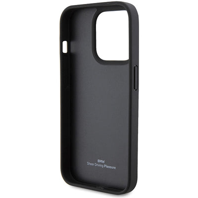 BMW Leather Stamp Blue Line Case for iPhone 15 Pro Max - Black