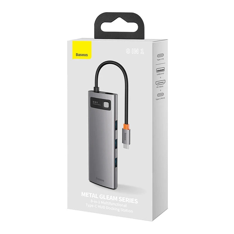 Hub 8in1 Baseus Metal Gleam Series, USB-C to 3x USB 3.0 + HDMI + USB-C PD + Ethernet RJ45 + microSD/SD - Product Image 8