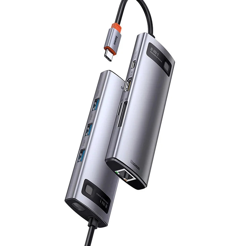 Hub 8in1 Baseus Metal Gleam Series, USB-C to 3x USB 3.0 + HDMI + USB-C PD + Ethernet RJ45 + microSD/SD - Product Image 4