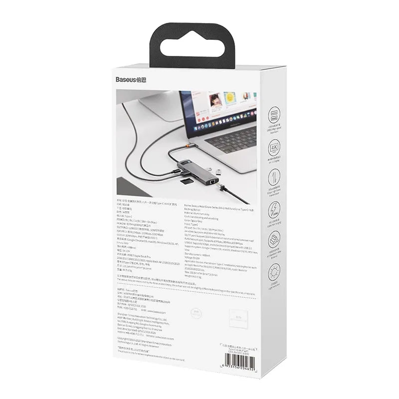 Hub 8in1 Baseus Metal Gleam Series, USB-C to 3x USB 3.0 + HDMI + USB-C PD + Ethernet RJ45 + microSD/SD - Product Image 9