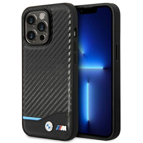 Etui BMW Leather Carbon na iPhone 14 Pro Max - czarne