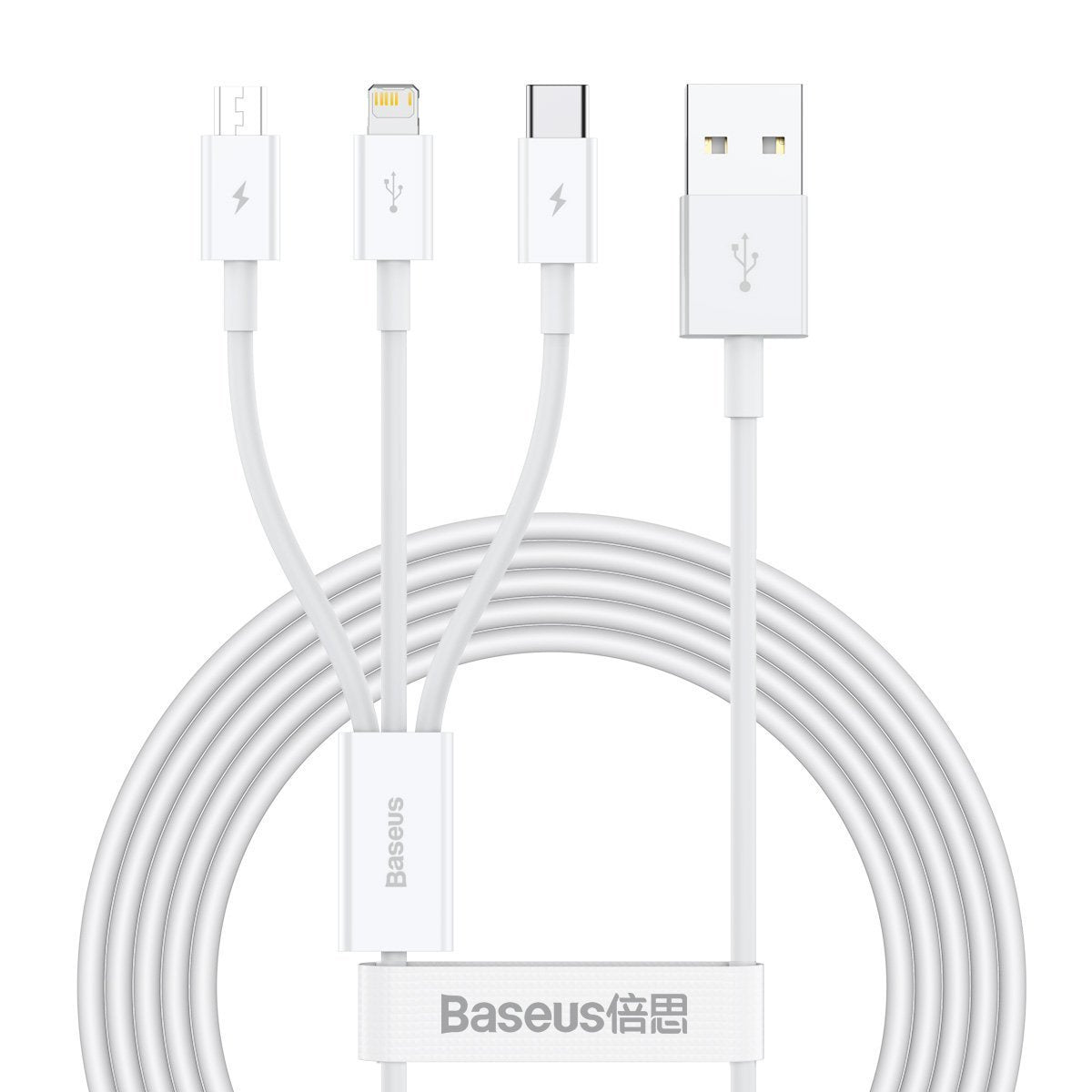 USB cable 3in1 Baseus Superior Series, USB to micro USB / USB-C / Lightning, 3.5A, 1.5m (white) - Product Image 2