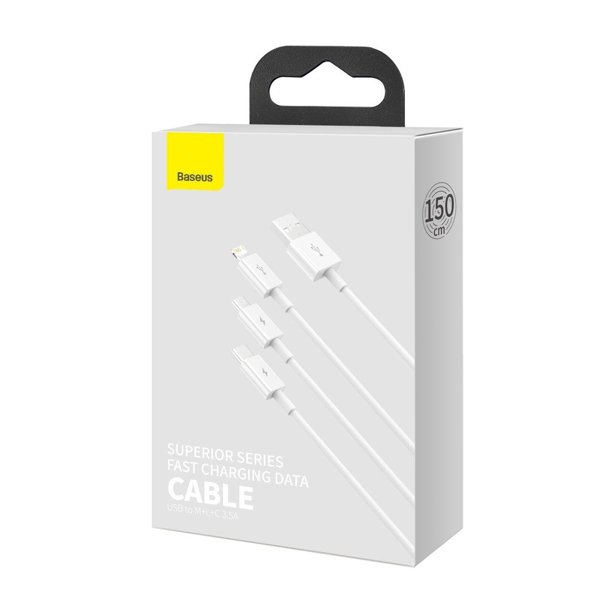 USB cable 3in1 Baseus Superior Series, USB to micro USB / USB-C / Lightning, 3.5A, 1.5m (white) - Product Image 8
